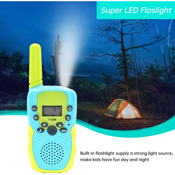 2-pack batteridrivna walkie talkies för barn med 22 kanaler 2-vägsradio 3 km lång räckvidd, leksak för 3-12-åriga pojkflickor, med bakgrundsbelyst LCD-blixt