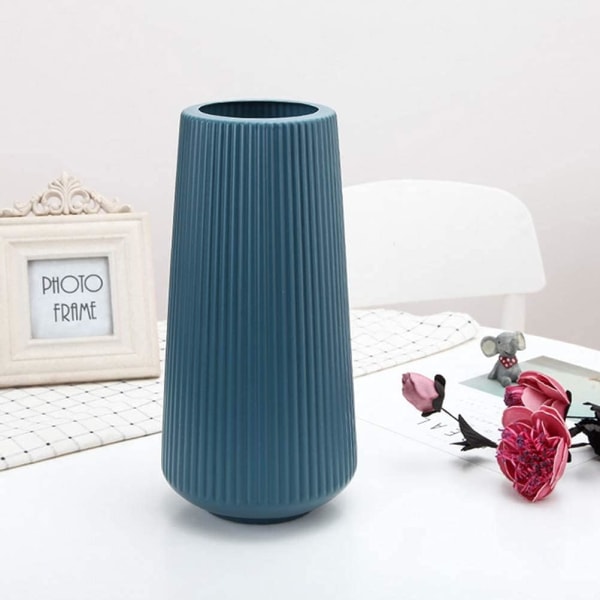 Modern enkel stil blomstervas, 1 st Premium plastdekorationsvas Perfekt för kök i vardagsrummet (blå)