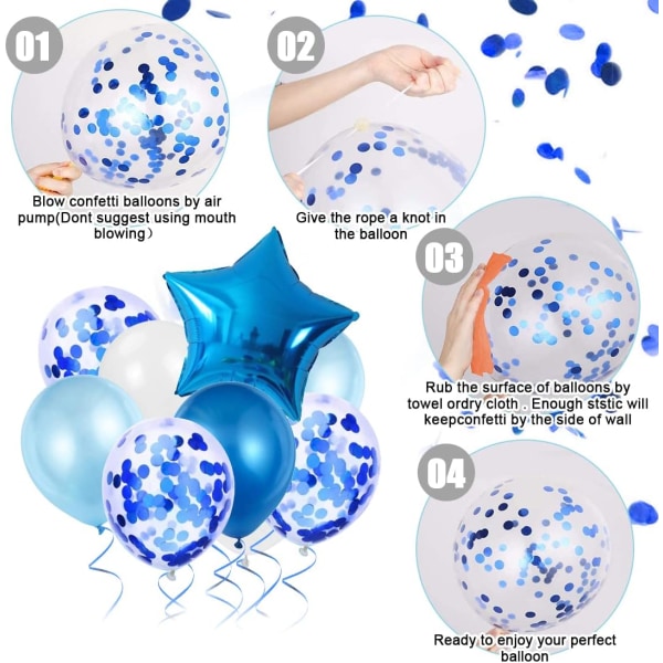 5-årsballongpojke, blå 5-årsdekorationer, Nummer 5 födelsedagsballonger, latexkonfettiballonger Födelsedagsdoptillbehör Festdekoration