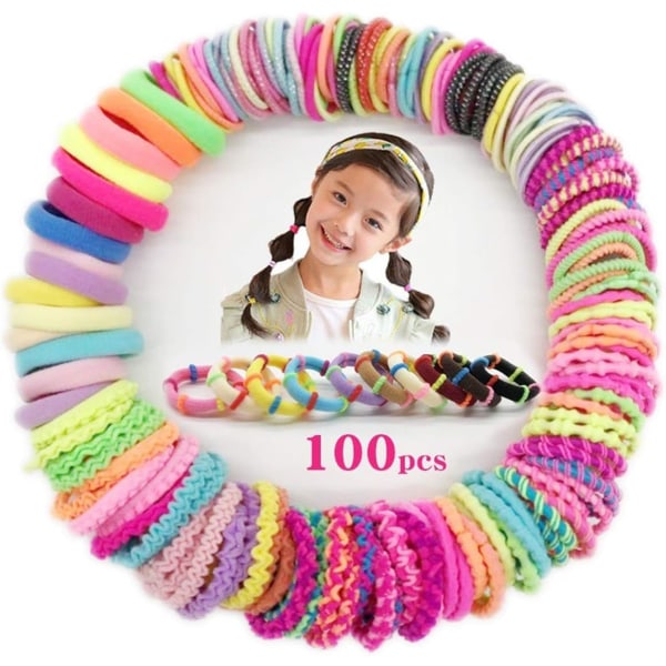 100-pack hårslipsar för flickor, 10 stilar, flerfärgad
