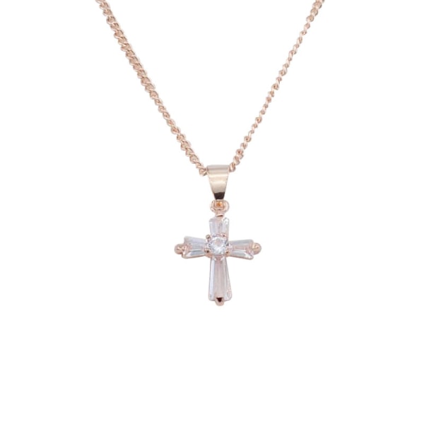 Mode Rose Gold Cross hänge halsband för kvinnor flicka läckra Crystal vardagliga smycken