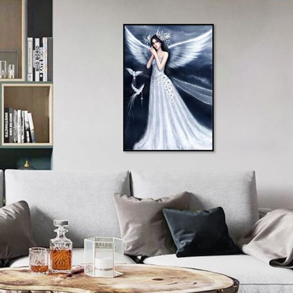 Gör-det-själv 5D- diamond painting Vit älvdräkt Vuxen diamond painting Rund hel diamantkonstdräkt Nybörjare Full diamantfamiljeväggdekoration
