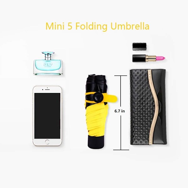 Mini Kompakt Paraply Vindtæt Rejse Sol & Regn med Kapsel Etui - UV Beskyttelse Kvinder eller Børn Perfekt til en Bil (Gul)