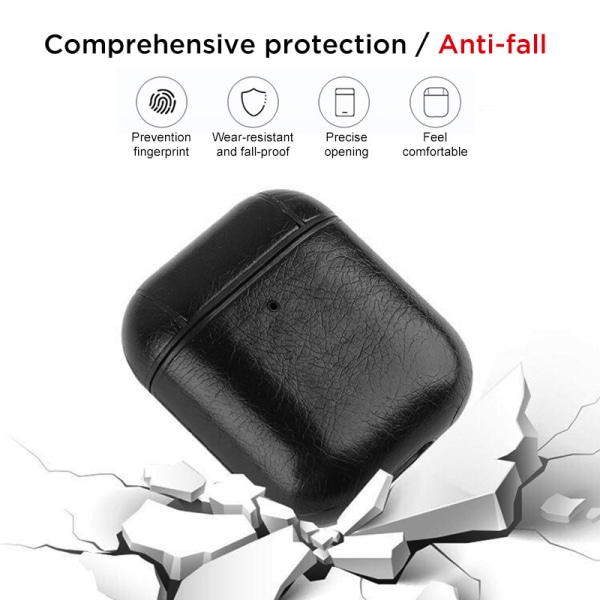 Lämplig för Airpods2 Läder PU-hörlursskal Bluetooth hörlurar Förvaringsbox AirPods Case Läder (2-pack, svart, brunt)
