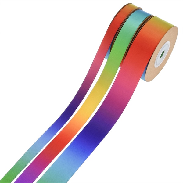 3 rullar färgglatt regnbågsband med färgglada färger gör det själv-material bakning förpackning band polyestertejp dubbelsidig utskrift