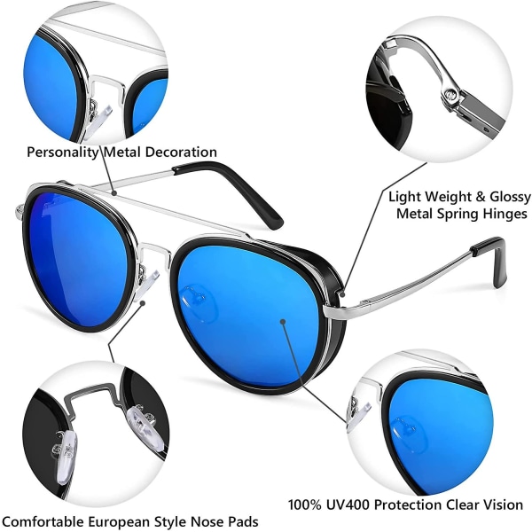 Nya stora bågar rundstråle punk solglasögon high-end europeiska och amerikanska damer för män (blå)