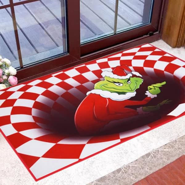 Illuusio-ovimatto, Jouluinen liukumaton visuaalinen ovimatto, jouluun sisä- ja ulkotiloihin kotibileisiin (Punainen 50X80CM)