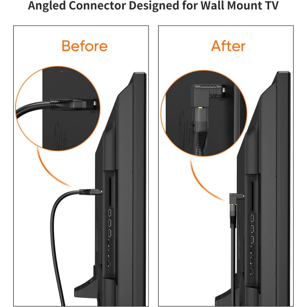 HDMI hane till hona-adapter, CableCreation 2-pack 90 och 270 graders uppvinkelomvandlare, platt L-formad HDMI-förlängare för vägg-TV, Roku, PS5, Fire Stick,