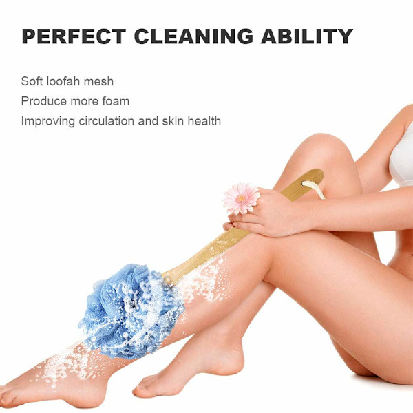 Luffa stick, luffa ryggskrubb för dusch, badsvamp med
