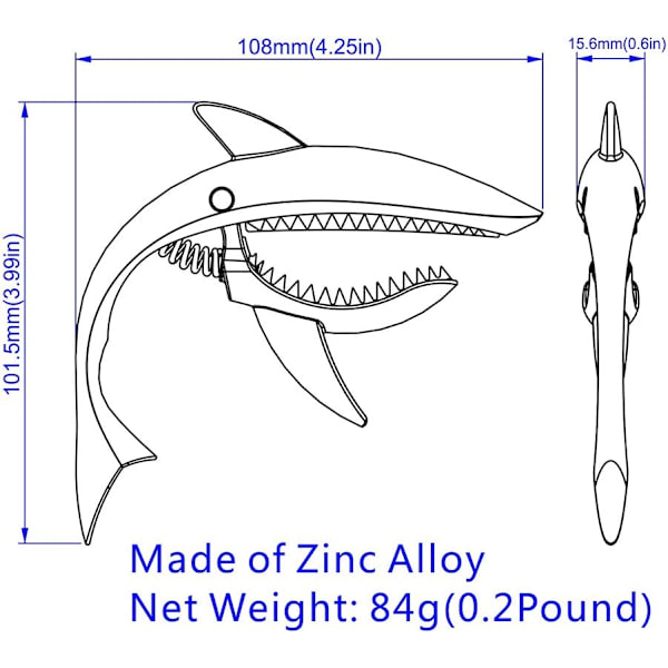 Shark Capo, tonklämma i zinklegering för akustisk, folklig, elektrisk och
