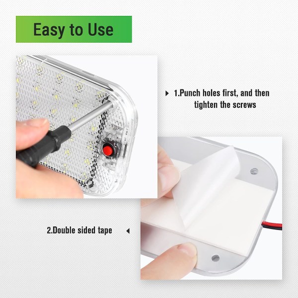 12V LED-interiörbelysning 48 LED-billjuslampa med På/Av-brytare för Van Camping Båt 2 Styck