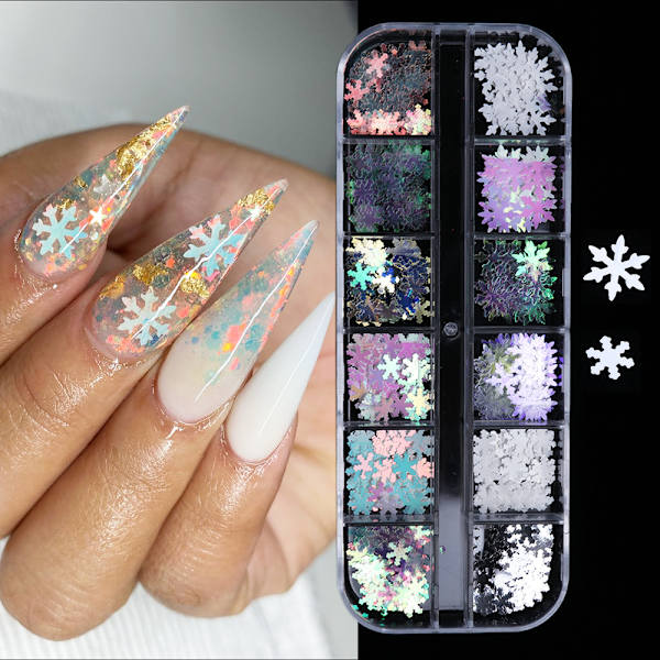 Holografiska Snöflingor Jul Nageldekorationer 3D Jul Nagelpaljetter Snöflinga Nagelpaljetter Stjärnpaljetter DIY Laser Manikyr Tillbehör fo