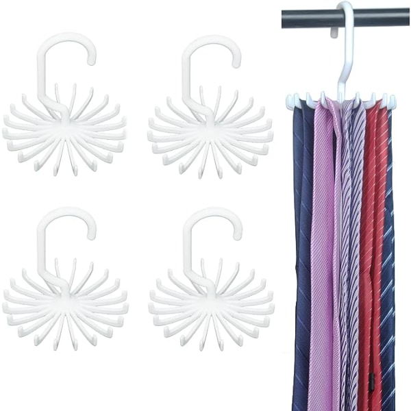 4-pack multifunktionellt knytställ, 20-stifts hängare, vridbart bälte Scarf hängare för garderobsförvaring (vit)