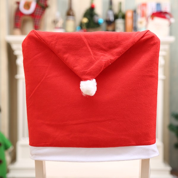 6 delar tomteluva stol ryggöverdrag, klassiska röda julstolsöverdrag för julfestkök