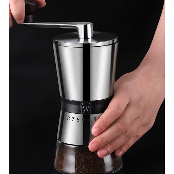 Manuell Kaffekvern, Håndholdt Kaffebønnekvern med Avtakbar Beholder, 8 Grindinnstillinger, Bærbar Håndsveivkvern i Rustfritt Stål for Hjem, Kontor