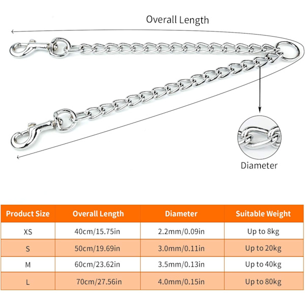 Dobbel Hundekobbel (XS-2.5mm*40cm) Dobbel Hund Stålkjede 2 Veis Kromkjede Krom Metall 2 Hunder Trening Sikkerhetskobbel
