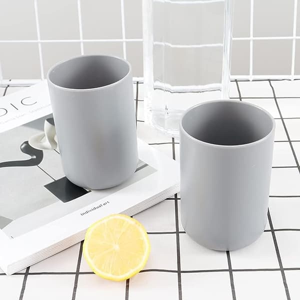 2 delar tandkoppar, tandborsthållare för badrum, mugg, plastmugg 300 ml (grå och grå)