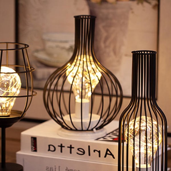 Rødvinlampe LED-lampe Vinbeger bordlampe Metall smijernslampe Moderne hjemmedekorasjon