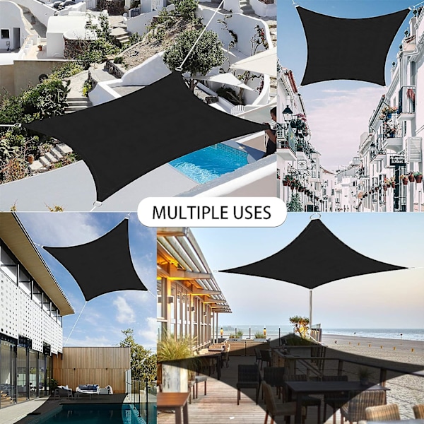 2x3m Sort Rektangulær Solsejl, Vandtæt UV Beskyttelses Canopy til Have Terrasse Udendørs Patio Swimmingpool med Gratis Reb