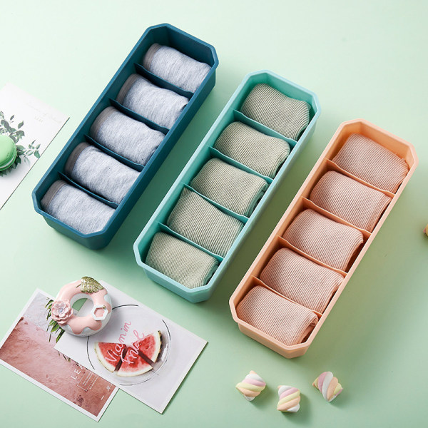 5 rum Opdelt Opbevaringskurv Stabelbar Sokker Undertøj Organizer (pink)
