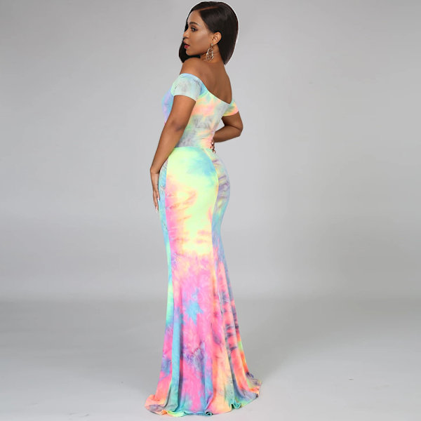 Sexig sommar dam Tie Dye Club Beach Bodycon Klänning Solklänningar (Rainbow Skirt-L)