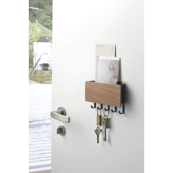 Hemhållare Magnetic Wall Organizer Krokar & bricka Stål + Trä - Nyckelförvaring, One Size, Brun