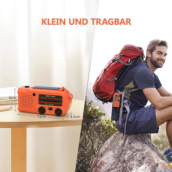 Solar Radio AM/FM Handvev Radio 5000mAh Batteri Betala Power Bank Bärbar Nödradio Generator Radio för vandring (orange)