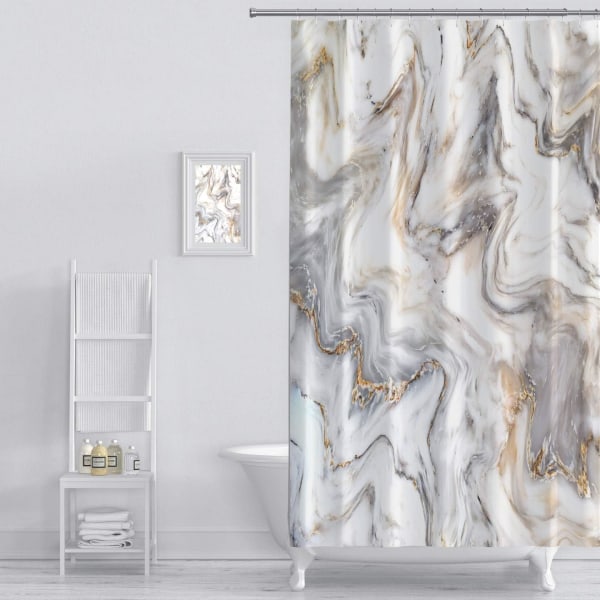 Abstrakt Mønster Dusjforheng Stoff for Baderom med Kroker (Marmorblekktekstur, 180 cm B x 180 cm L)