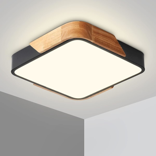 LED-taklampa 24W taklampa med fjärrkontroll Justerbar ljusstyrka Modern Ultratunn fyrkantig badrumslampa för hemmakontor, svart 30