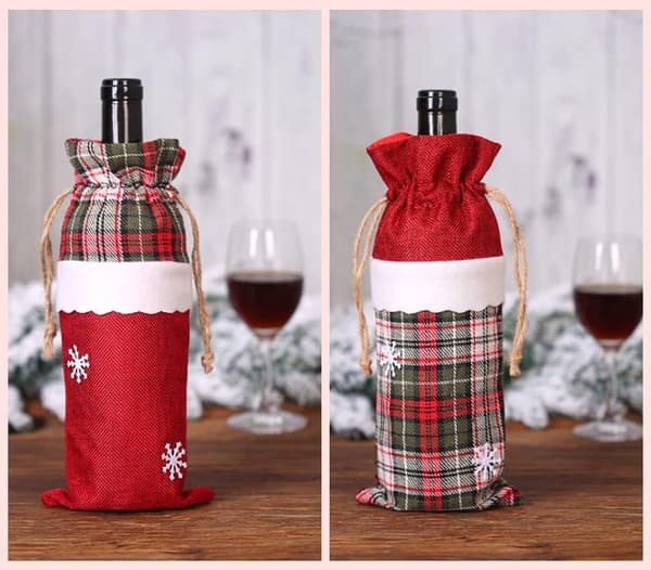2-pack julbuffel plädade vinflaskskydd, jultröja cover , presentpåsar för vinflaskor för festdekorationer, till jul