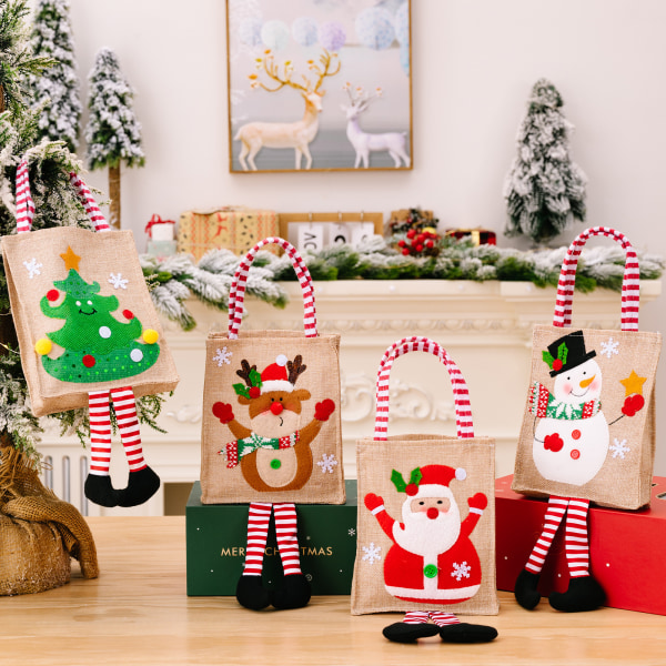 4 jul handväska Presentpåse Godispåse tredimensionell tecknad mönster tygpåse gammal man snögubbe älg Julgran handväska 19*15cm