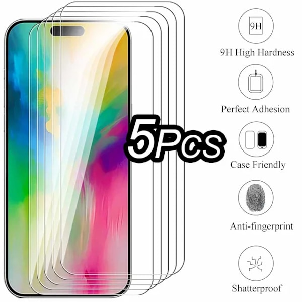 5Pack Härdat Glas Fodral För i-Phone 16 plus Skärmskydd Skärmskydd