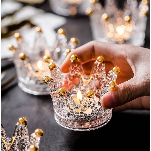 Set med 6 votivljushållare i kronglas för bröllop, fest och heminredning (guldtips)