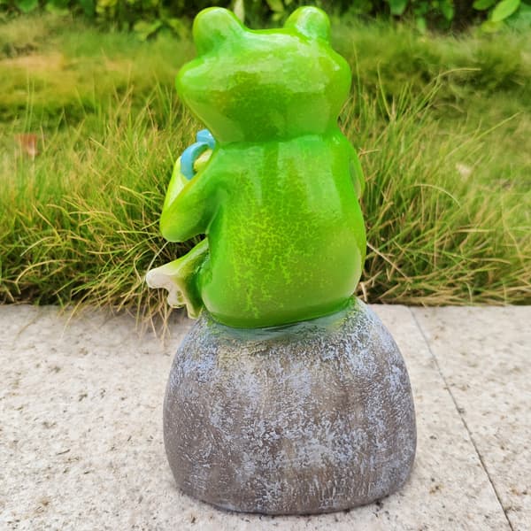 Groda dricka kaffe harts staty prydnad Skulptur Trädgårdsfigur Utomhus konstdekor