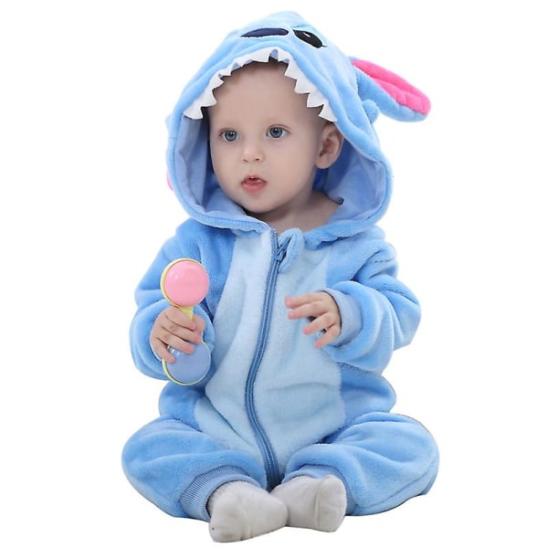 Baby i ett stycke långärmad pyjamas flanell djurbyxor i ett stycke, klätterkläder blå stjärna, 100 cm