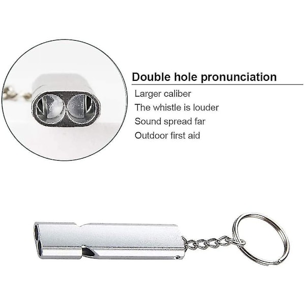 2 st Utomhus bergsklättring Vildmark Survival Whistle Aluminiumlegering metall dubbelhål högfrekvent diskant visselpipa