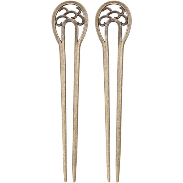 2 st brons hårnålar U-formade vintage hår gaffelpinnar för långt hår (brons)