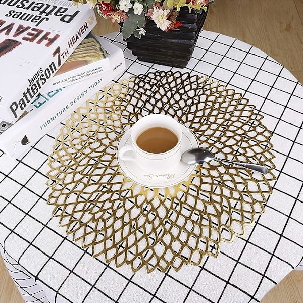 Bordstablett Halkfri tvättbar PVC bordstablett set med 6 bordstabletter Eleganter Värmebeständig för kök Restaurang guld