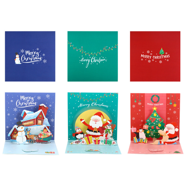 3 tredimensionella julhälsningskort, handvikta, kreativa presenter, välsignelsemeddelanden, julkort