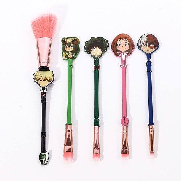 My Hero Academia Makeup Brushes Set, Pink Synthesis Soft Fiber Borst Anime Makeup Brush Professionella presenter till Fansh Eye Shadows Face Powder Brush