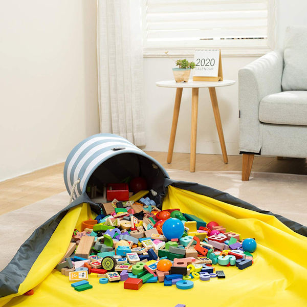 Toy and Play Mat Storage Manager - XL Toy Korg för Toy Bricks Leksaksförvaringsväska med intern spiral för upprätt lekmatta, 59" tvättbar dragsko, St