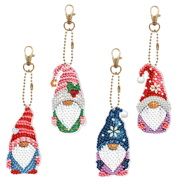 4 stk. 5D Jule Diamant Maleri DIY Nøglering Dobbeltsidet Prikket Diamant Akryl Nøglering (Stil 5)