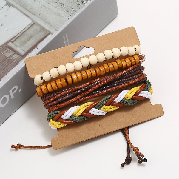 Vintage armband handvävt DIY fyrdelad set boskapsläderarmband enkelt bärrem i hamparep