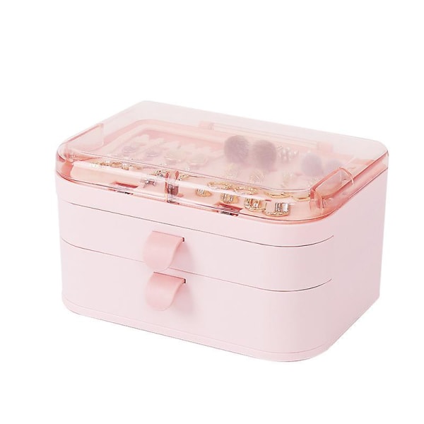 Kosmetisk skåp med lådor Kosmetisk watch Organizer Box Örhängen Smyckeskrin Låda förvaringsbox (rosa)