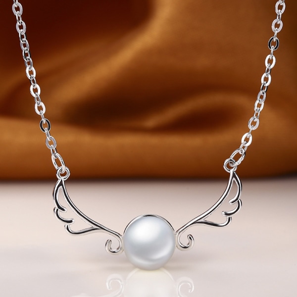 Populära mode sterling silver pläterade krona ängelvingar pärlhalsband hängen för kvinnor tillbehör