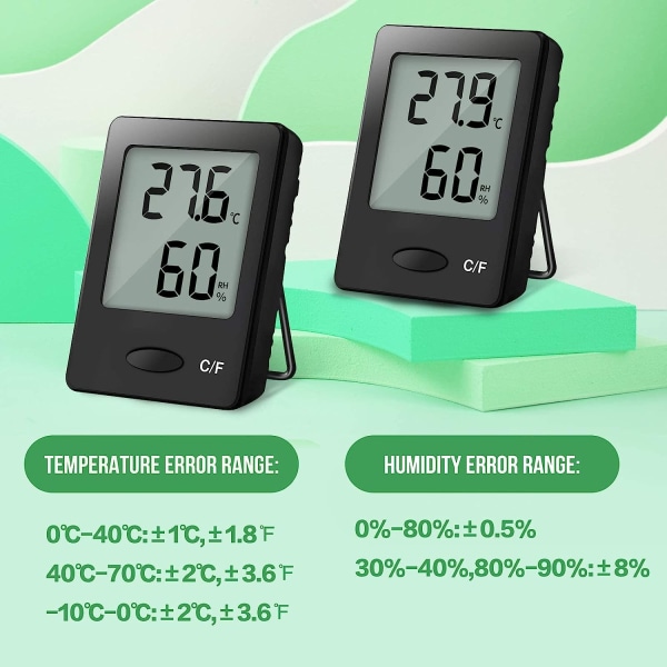 2st LCD digital inomhustermometer Hygrometer Temperatur Luftfuktighet Hög noggrannhet Handhållen (svart)