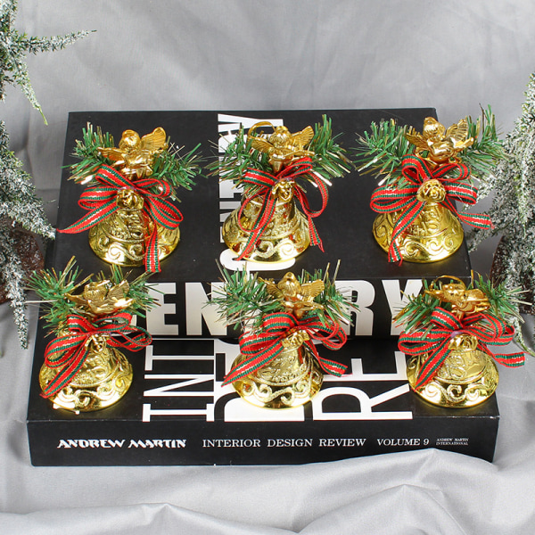 6 stk. 9*8,5 cm Julebjelleanheng Jule Gullbjelle Juletre Anheng Dekor Holiday Decorations