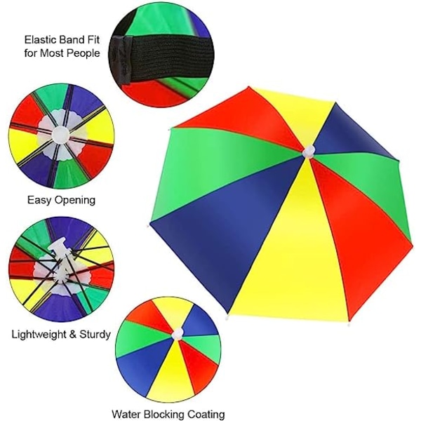 Paraplyhatt, 2 st Regnbågsparaply Solskydd Fiskeparaplyhatt med resårband Justerbar strandhuvud Paraplyhatt