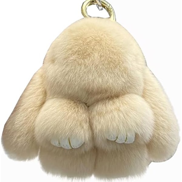 Håndlavede bløde kanin pompom charms, fluffy kanin pels dukke charms, sød plys kanin gave til bil nøglering håndtaske dekor D