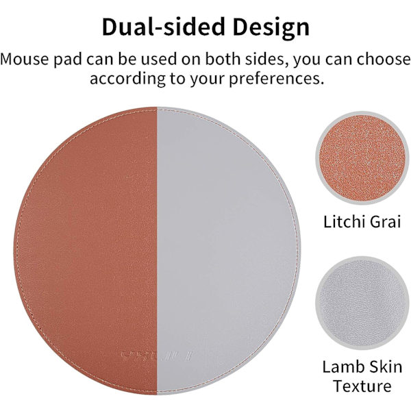Musmatta, dubbelsidiga musmattor Liten rund musmatta i PU-läder med sydd kant Vattentäta musmattor för trådlös datormus för kontor Ho